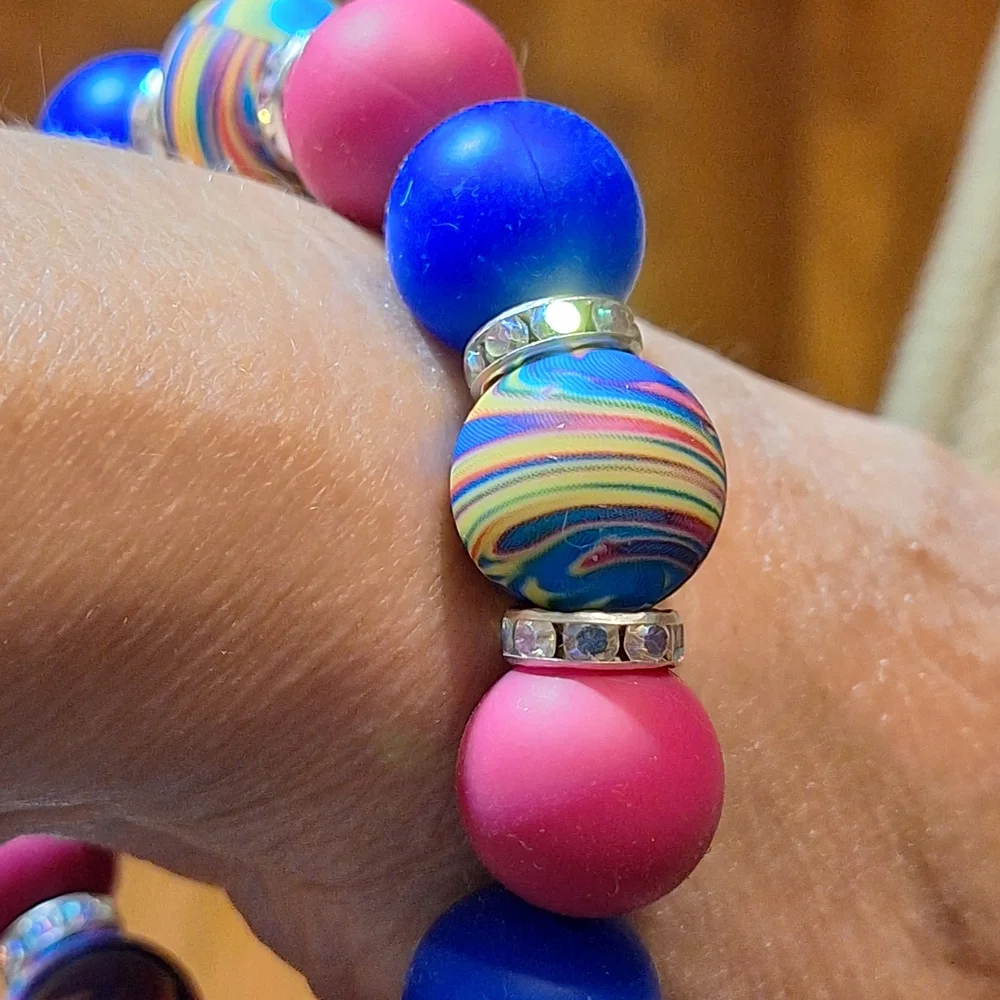 Handcrafted Homemade Artisan Silicone Bead Keychain Bracelet Wristlet